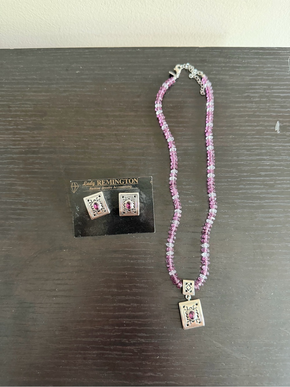 Lady Remington Purple Post Earrings & Matching Necklace set
